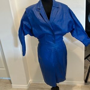 Royal blue leather jacket and skirt 80s fully lined quality no tags